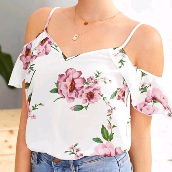 SHEIN cold shoulder floral print top - Picture 1 of 8